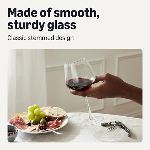 Amazon Basics Stemmed Red Wine Glasses, 20 oz., Dishwasher-Safe, 4-Piece Set view 3