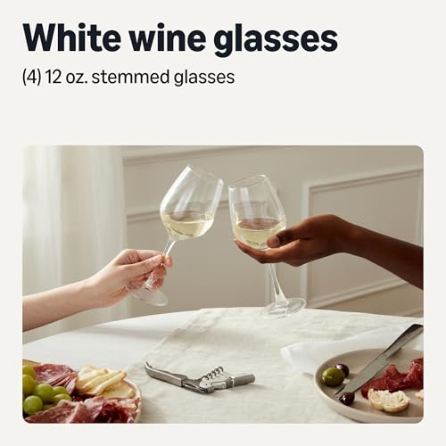 Amazon Basics Stemmed White Wine Glasses, 12 oz., Dishwasher-Safe, 4-Piece Set view 2