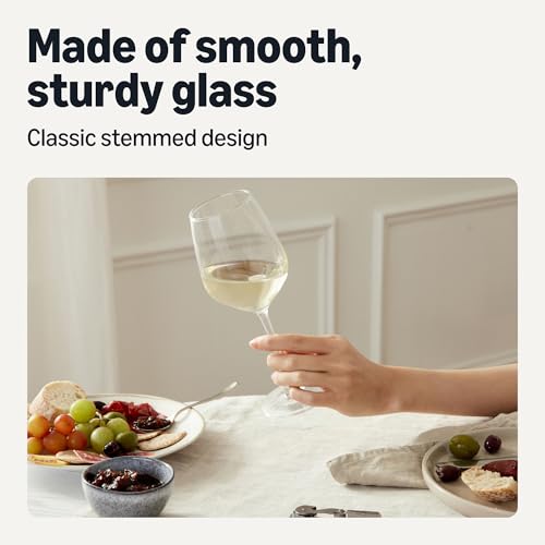 Amazon Basics Stemmed White Wine Glasses, 12 oz., Dishwasher-Safe, 4-Piece Set view 3