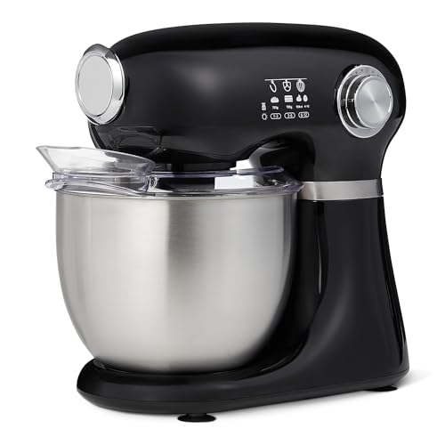 Amazon Basics Tilt-Head Stand Mixer with 5.3Qt Bowl, Dough Hook, Beater and Whisk,12 Speeds, 350W, Black