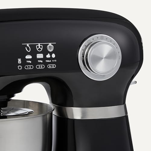 Amazon Basics Tilt-Head Stand Mixer with 5.3Qt Bowl, Dough Hook, Beater and Whisk,12 Speeds, 350W, Black view 3