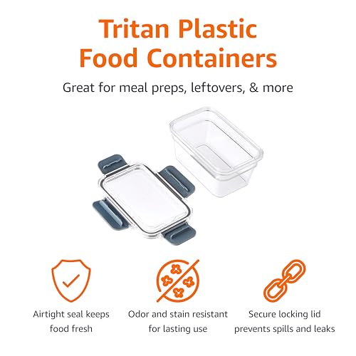 Amazon Basics Tritan Plastic Food Storage Containers - Tritan Plastic Locking, Air Tight, 11 Containers with Lids, 22 Pieces, Clear