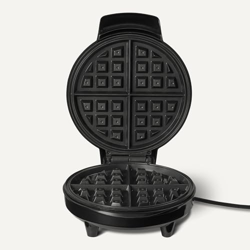 Amazon Basics Waffle Iron, Mini Belgian Waffle Maker with Round 8-Inch Ceramic Nonstick Plate, Adjustable Browning Control, Cool Touch Handle, Vertical Storage, 8 Inches, Black view 3