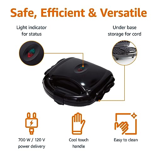 Amazon Basics Waffle, Sandwich Maker and Grill 3-in-1 Black, 700W