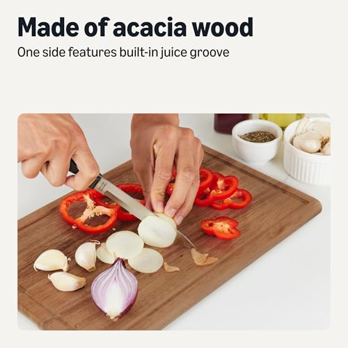 Amazon Basics Wooden Chopping Boards, 3-Piece Set, Acacia Wood, Pre-Oiled with Juice Groove view 3