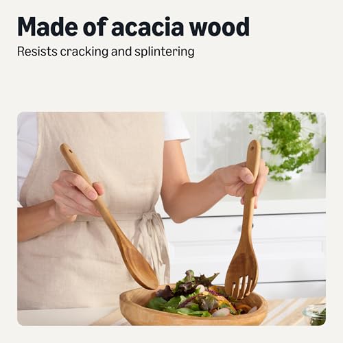 Amazon Basics Wooden Cooking Utensils, 6-Piece Set, Acacia Wood, Pre Oiled, Cookware-Safe, Ideal for Nonstick view 3