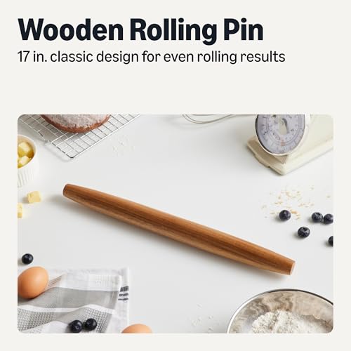 Amazon Basics Wooden French Rolling Pin, 17 in., Acacia Wood, Nonstick, Hand Wash Only view 2