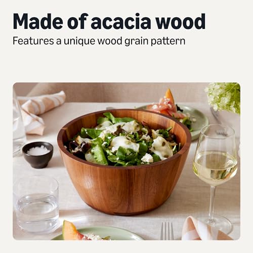 Amazon Basics Wooden Salad Bowl, Acacia Wood, 10 in., Family Size Serving Bowl view 3
