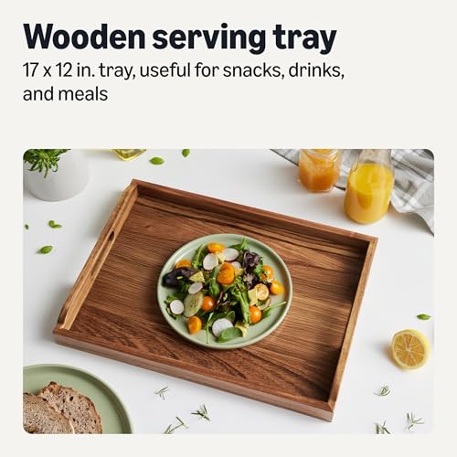 Amazon Basics Wooden Serving Tray with Built-in Handles, Acacia Wood, 17 x 12 in. view 2