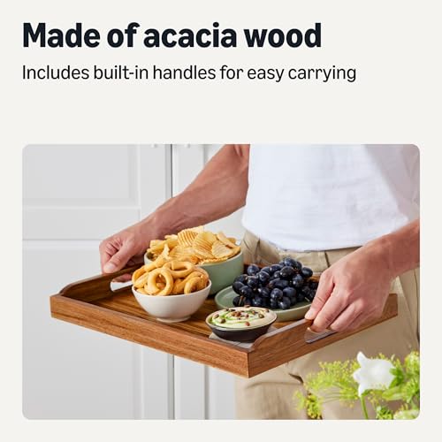 Amazon Basics Wooden Serving Tray with Built-in Handles, Acacia Wood, 17 x 12 in. view 3