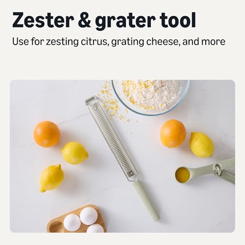 Amazon Basics Zester and Grater Tool, Stainless Steel, Rust-Resistant, Non-Slip Soft Grip Handle, Dishwasher-Safe, Linen Gray view 2