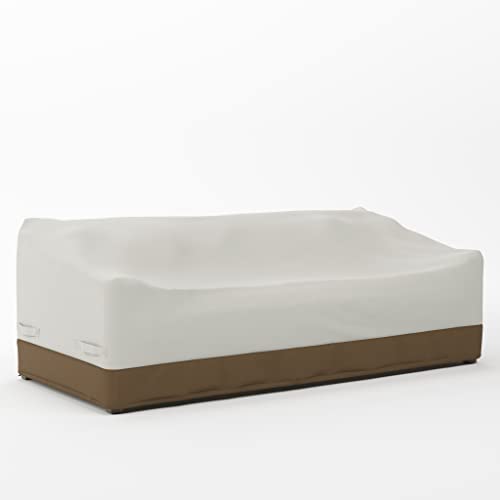 Amazon Basics 3-Seater Outdoor Patio Furniture Couch Sofa Cover, Waterproof, Anti-UV, Wind Resistant Furniture Protector, Beige/Tan