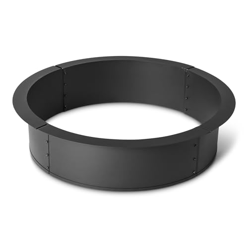 Amazon Basics 36" Fire Pit Ring, 4-Piece Portable Steel Fire Ring Kit with Liner, 41.5" Outer Ring, 10" Height, Black, for Outdoor Gatherings and Camping
