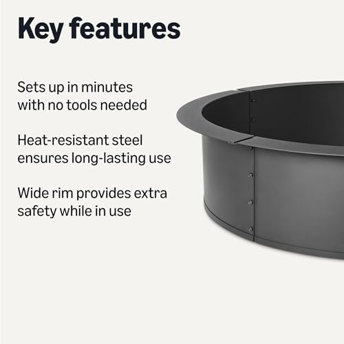 Amazon Basics 36" Fire Pit Ring, 4-Piece Portable Steel Fire Ring Kit with Liner, 41.5" Outer Ring, 10" Height, Black, for Outdoor Gatherings and Camping view 2
