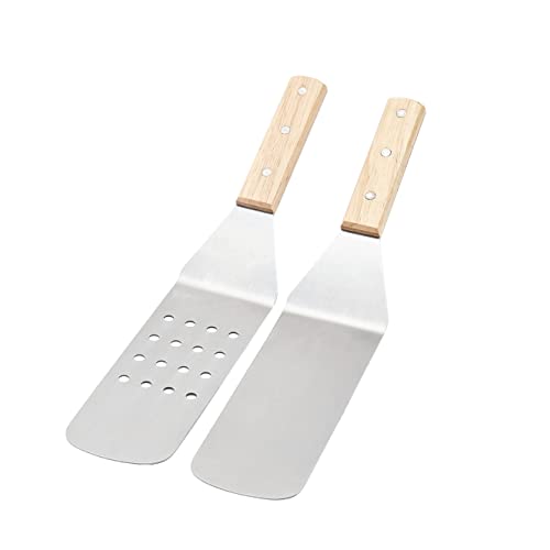 Amazon Basics 4-Piece Stainless Steel BBQ Grilling Tool Set for Outdoor Cooking, Griddle Spatula, Heat Resistant, Dishwasher Safe, Silver view 2
