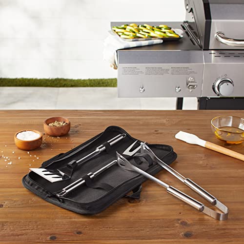 Amazon Basics 4-Piece Stainless Steel BBQ Grilling Tool Set with Carry Bag, Rust-Resistant, Dishwasher Safe view 2