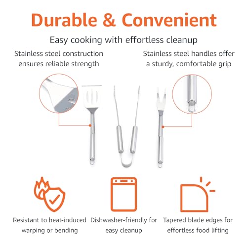 Amazon Basics 4-Piece Stainless Steel BBQ Grilling Tool Set with Carry Bag, Rust-Resistant, Dishwasher Safe view 3