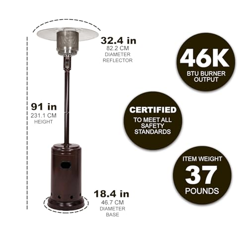Amazon Basics 46,000 BTU Portable Outdoor Propane Patio Heater with Wheels, Commercial & Residential, Easy to Use, with Water Tank, Havana Bronze, 32.1 x 32.1 x 91.3 inches view 2
