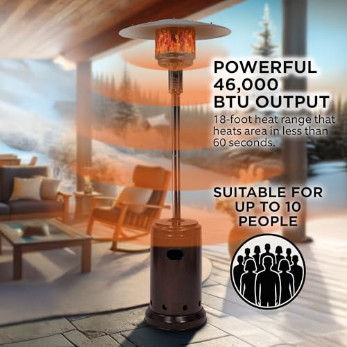 Amazon Basics 46,000 BTU Portable Outdoor Propane Patio Heater with Wheels, Commercial & Residential, Easy to Use, with Water Tank, Havana Bronze, 32.1 x 32.1 x 91.3 inches view 3