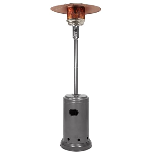 Amazon Basics 46,000 BTU Portable Outdoor Propane Patio Heater with Wheels, Commercial & Residential with Water Tank, Adjustable Heat Output, 9-Foot Radius, Slate Gray, 32.1"L x 32.1"W x 91.3"H