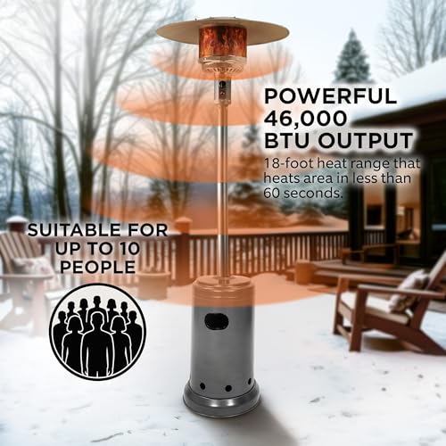 Amazon Basics 46,000 BTU Portable Outdoor Propane Patio Heater with Wheels, Commercial & Residential with Water Tank, Adjustable Heat Output, 9-Foot Radius, Slate Gray, 32.1"L x 32.1"W x 91.3"H view 3