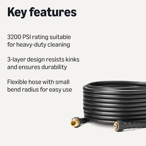 Amazon Basics 50ft Pressure Washer Hose, 3200 PSI Rating, Flexible, 3-Layer Design, Heavy-Duty Cleaning, Durable, Black, 1-Pack view 2