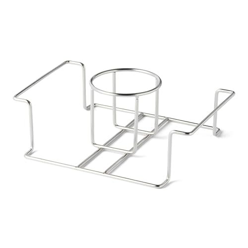 Amazon Basics Beer Can Chicken Holder for Smoking and Grilling, Food Grade Stainless Steel with Handle, Silver, 1-Pack