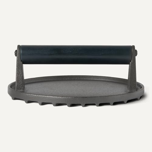 Amazon Basics Cast Iron Burger Press with Wooden Handle, Round, 6.8 x 6.8 x 2.7 inch, Black, 1-Pack view 3