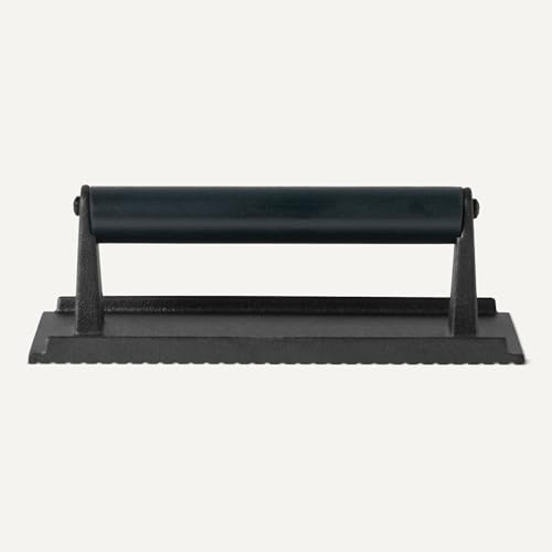 Amazon Basics Cast Iron Burger Press with Wooden Handle, Rectangle, 8.11 x 4.2 x 2.7 inch, Black, 1-Pack view 3