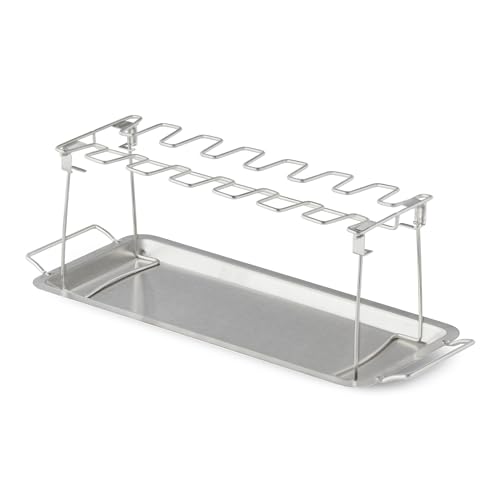 Amazon Basics Chicken Leg and Wing Rack, 14 Slots BBQ Chicken Drumsticks Holder, Food Grade Stainless Steel Roaster Stand for Smoking and Grilling, Oven, Charcoal Grill, Silver, 1-Pack