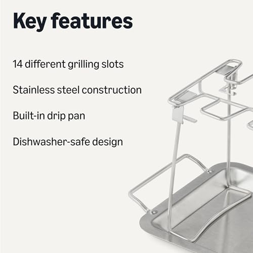 Amazon Basics Chicken Leg and Wing Rack, 14 Slots BBQ Chicken Drumsticks Holder, Food Grade Stainless Steel Roaster Stand for Smoking and Grilling, Oven, Charcoal Grill, Silver, 1-Pack view 2