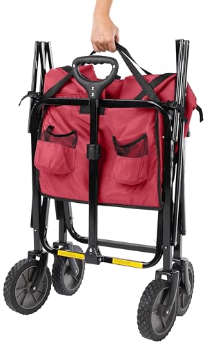 Amazon Basics Collapsible Folding Heavy Duty Utility Wagon for Outdoor Sports, 265 pounds Weight Capacity, Camping, Garden, and Shopping, 27.6 x 40.9 x 20 inches, Red