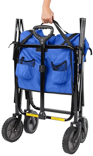 Amazon Basics Collapsible Folding Heavy Duty Utility Wagon for Outdoor Sports, 265 pounds Weight Capacity, Camping, Garden, and Shopping, 27.6 x 40.9 x 20 inches, Blue