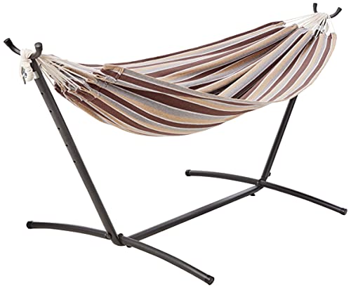 Amazon Basics Double Hammock with 9-Foot Space Saving Steel Stand and Carrying Case, 2 Person, 450 lb Capacity, Cream Wave, 110" x 47" x 43"