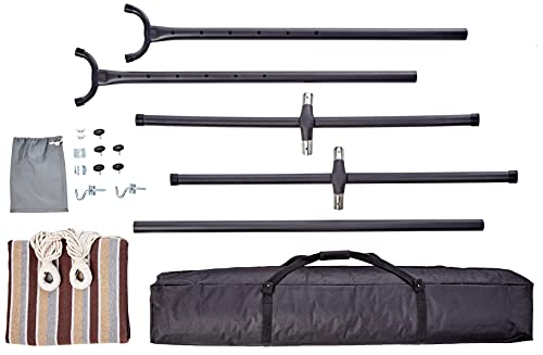 Amazon Basics Double Hammock with 9-Foot Space Saving Steel Stand and Carrying Case, 2 Person, 450 lb Capacity, Cream Wave, 110" x 47" x 43" view 2