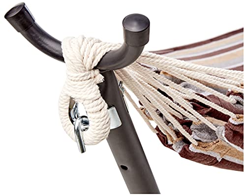 Amazon Basics Double Hammock with 9-Foot Space Saving Steel Stand and Carrying Case, 2 Person, 450 lb Capacity, Cream Wave, 110" x 47" x 43" view 3