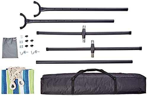 Amazon Basics Double Hammock with 9-Foot Space Saving Steel Stand and Carrying Case, 450 lb Capacity, Oasis Stripe, 110 x 47 x 43 inches