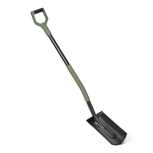 Amazon Basics Gardening Shovel for Digging and Edging, Flat Spade, D-Handle, 47 Inch, Black/Olive