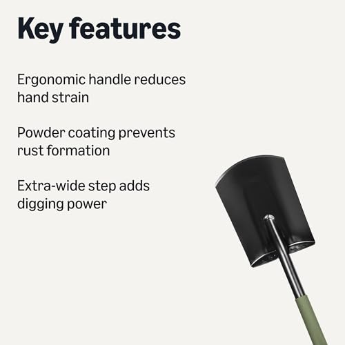 Amazon Basics Gardening Shovel for Digging and Edging, Flat Spade, D-Handle, 47 Inch, Black/Olive view 2