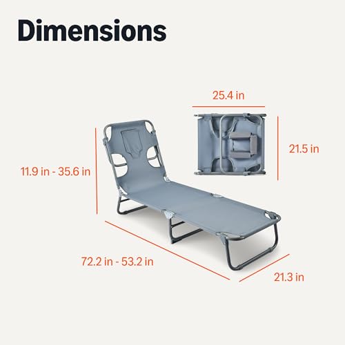 Amazon Basics Outdoor Lounge Chair, Foldable Design with Multi-Angle Backrest, Quick-Drying Polyester, Portable with Carry Strap, Grey view 2