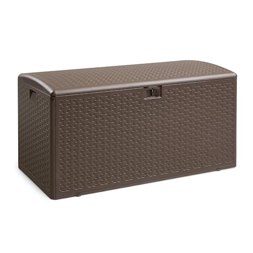 Amazon Basics Outdoor Organization & Storage Deck Box with Lid, 99 Gallon, Brown