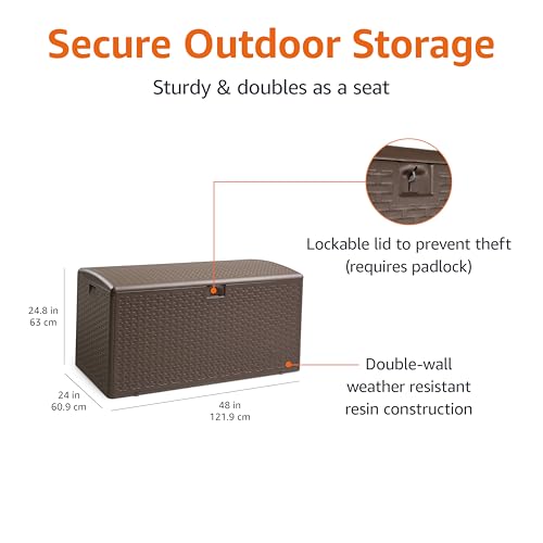 Amazon Basics Outdoor Organization & Storage Deck Box with Lid, 99 Gallon, Brown