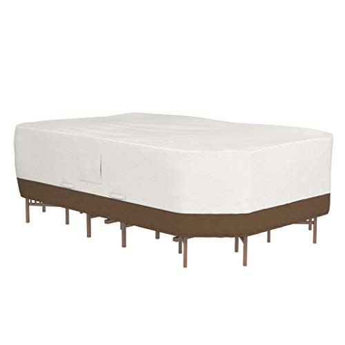 Amazon Basics Outdoor Patio Furniture Table and Chair Cover Waterproof, Anti-UV, Durable, Large, Beige/Tan, 110"x84"