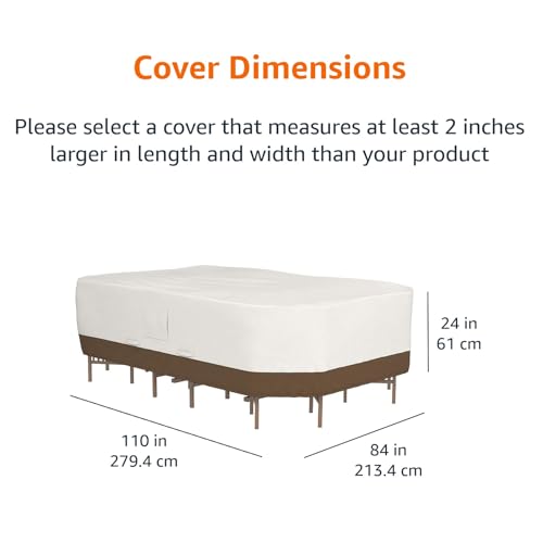Amazon Basics Outdoor Patio Furniture Table and Chair Cover Waterproof, Anti-UV, Durable, Large, Beige/Tan, 110"x84"