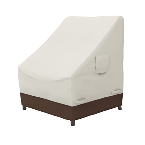 Amazon Basics Outdoor Patio High-Back Chair Cover, Durable, Waterproof, Anti-UV, Beige/Tan, 35"x 28"