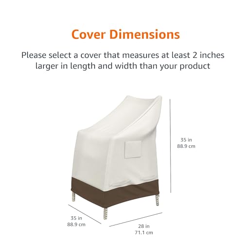 Amazon Basics Outdoor Patio High-Back Chair Cover, Durable, Waterproof, Anti-UV, Beige/Tan, 35"x 28"