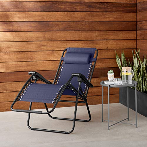 Amazon Basics Outdoor Portable Zero Gravity Reclining Lounge Chair with Headrest Pillow, Textilene, Lightweight, 26", Blue view 2