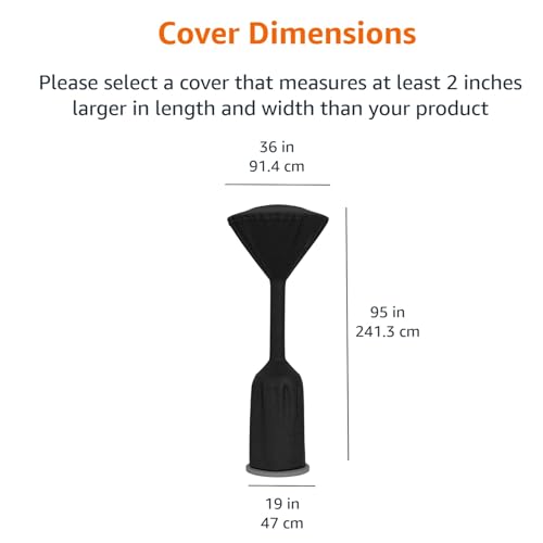 Amazon Basics Outdoor Round Stand Up Patio Heater Cover, Black, 36" x 18.5" x 95"