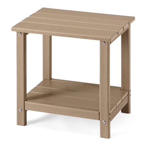 Amazon Basics Outdoor Side Table with Lower Shelf, Weather-Resistant Stainless Steel Hardware, 41.91cm x 32cm x 41.91cm, Brown, 1-Pack