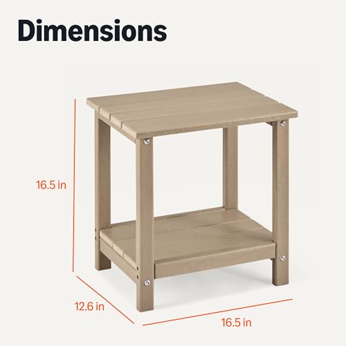 Amazon Basics Outdoor Side Table with Lower Shelf, Weather-Resistant Stainless Steel Hardware, 41.91cm x 32cm x 41.91cm, Brown, 1-Pack view 3